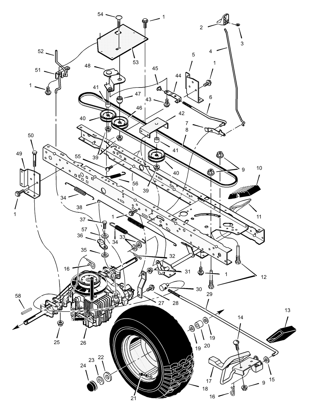 Drive Assembly Diagram and Parts List for 425605X692A 2001 Briggs and Stratton Lawn Tractor